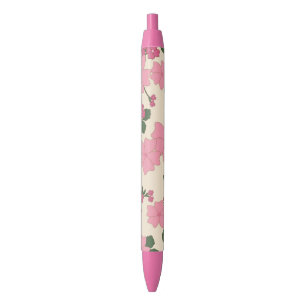 Mooie Meisjesachtige Roze Bloem Patroon Zwarte Inkt Pen