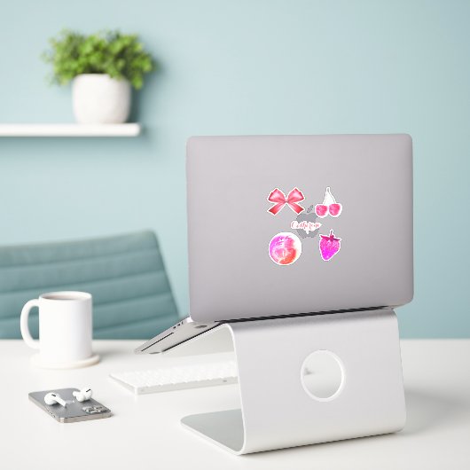 Mooie meisjesachtige roze esthetische strik Kers m Sticker (Laptop op bureau)