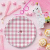 Mooie meisjesachtige roze geruite naam monogram papieren bordje (Feest)