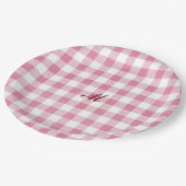 Mooie meisjesachtige roze geruite naam monogram papieren bordje (Gekanteld)