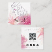 Mooie meisjesachtige roze glinsterende glitter mak vierkante visitekaartje (Voorkant / Achterkant)