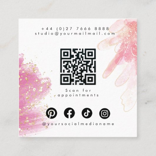 Mooie meisjesachtige roze glinsterende glitter mak vierkante visitekaartje (Achterkant)