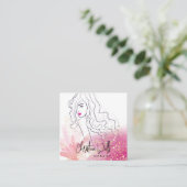 Mooie meisjesachtige roze glinsterende glitter mak vierkante visitekaartje (Staand voorkant)