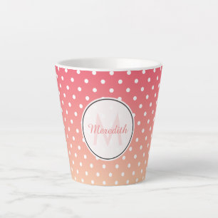 Mooie meisjesachtige roze ombre polkadot monogram latte mok