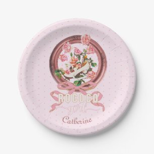 Mooie Meisjesachtige Roze Rococo Schoen Rozen Stri Papieren Bordje
