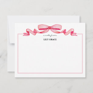 Mooie Meisjesachtige Roze Strik Lint Frame Notitiekaartje