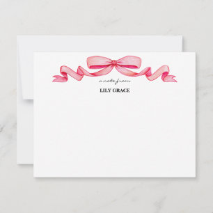 Mooie Meisjesachtige Roze Strik Lint Frame Notitiekaartje