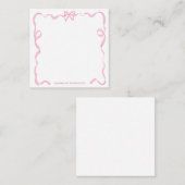 Mooie Meisjesachtige Roze Strik Lint Kader Notitiekaartje (Voorkant / Achterkant)
