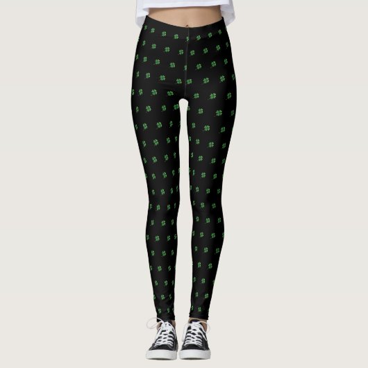Mooie meisjesachtige,Zwart,Klaver Leggings (Voorkant)