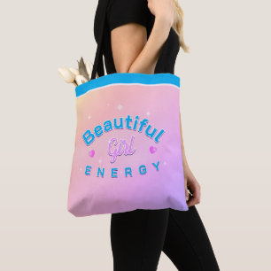 Mooie Meisjesenergie Blauwe Gebogen Tekst op ROZE Tote Bag