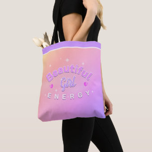 Mooie Meisjesenergie Gebogen Tekst Tote Bag