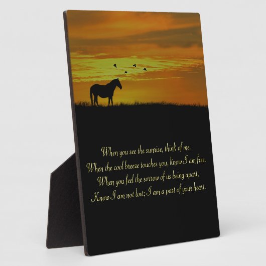 Mooie Memorial Poem met paard in Sunset Fotoplaat (Zijkant)