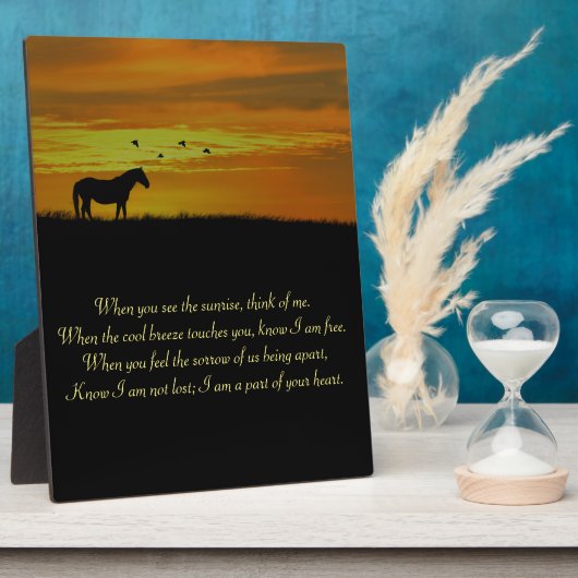 Mooie Memorial Poem met paard in Sunset Fotoplaat (Zijkant)