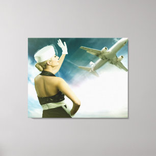 Mooie mensen trekken de vliegende atendant Canvas Afdruk