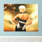 Mooie mensen trekken de vliegende atendant Canvas  Afdruk (Insitu (Houten vloer))