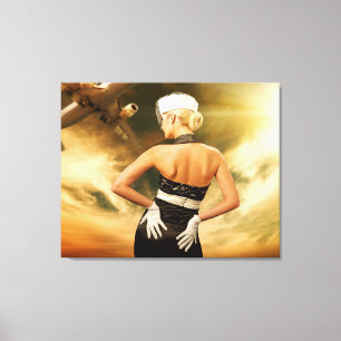 Mooie mensen trekken de vliegende atendant Canvas  Afdruk