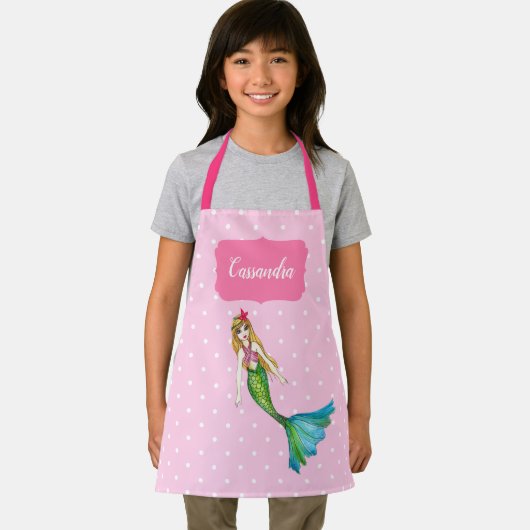 Mooie Mermaid Pink White Polka Dots Pattern Schort (Insitu)