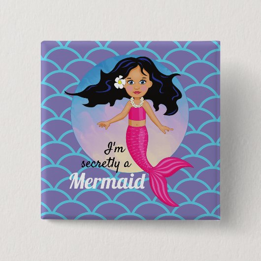 Mooie Mermaid Princess onder het Zee Girls Vierkante Button 5,1 Cm (Voorkant)