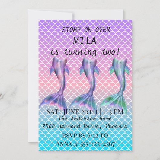 Mooie mermaid-uitnodiging voor de verjaardag kaart (Voorkant)