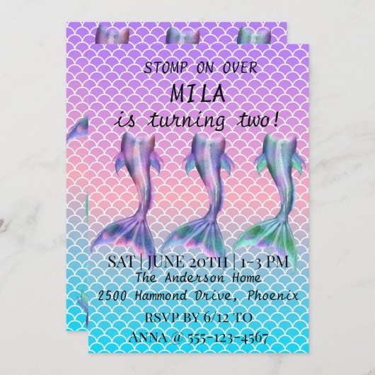 Mooie mermaid-uitnodiging voor de verjaardag kaart (Voorkant / Achterkant)