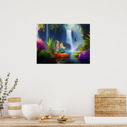 Mooie Mermaid Waterfall Wall Art Poster (Keuken)