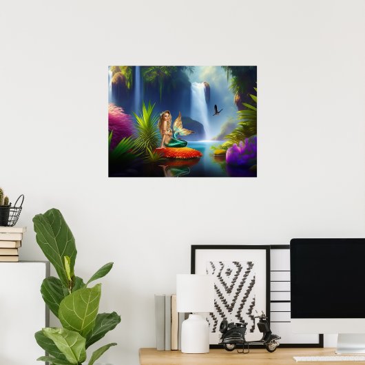 Mooie Mermaid Waterfall Wall Art Poster (Thuiskantoor)