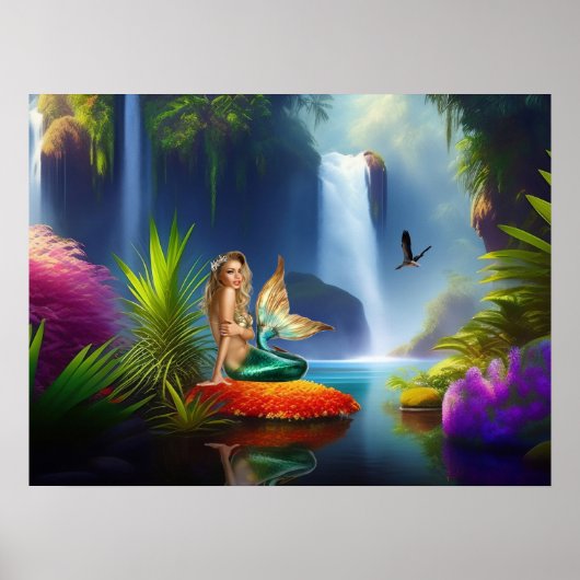 Mooie Mermaid Waterfall Wall Art Poster (Voorkant)