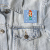 Mooie mermaïde cartoon, aangepaste tekst vierkante button 5,1 cm (In situ)