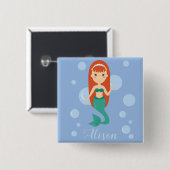 Mooie mermaïde cartoon, aangepaste tekst vierkante button 5,1 cm (Voorkant /achterkant)
