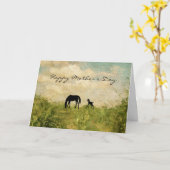 Mooie merrie en veulen paard Happy Moederdag Kaart (Gele Bloem)