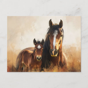 Mooie merrie en veulen schilderij briefkaart