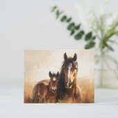 Mooie merrie en veulen schilderij briefkaart (Staand voorkant)