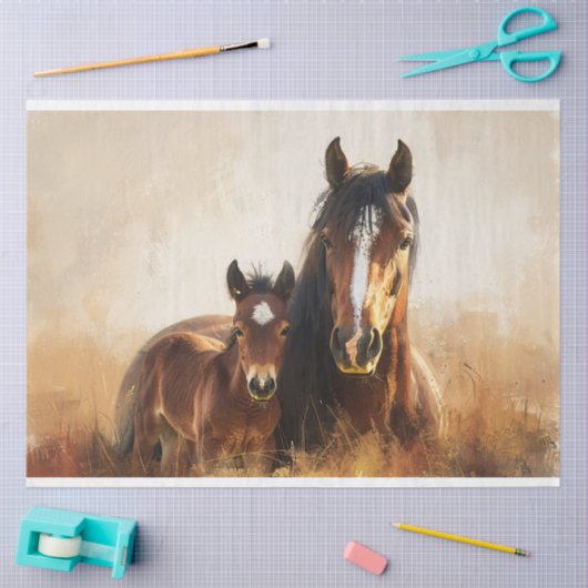 Mooie merrie en veulen schilderij Decoupage Tissuepapier (Craft)