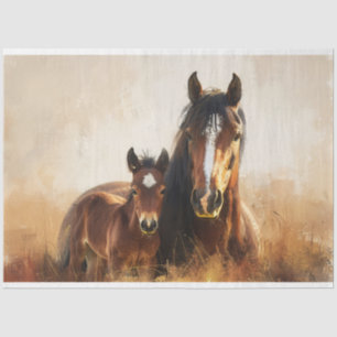 Mooie merrie en veulen schilderij Decoupage Tissuepapier