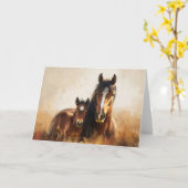 Mooie merrie en veulen schilderij kaart (Gele Bloem)