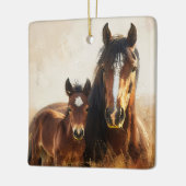 Mooie merrie en veulen schilderij keramisch ornament (Links)