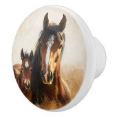 Mooie merrie en veulen schilderij keramische knop (Rechts)