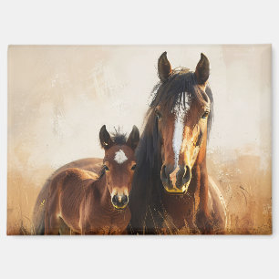 Mooie merrie en veulen schilderij magneet