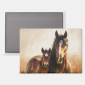 Mooie merrie en veulen schilderij magneet (Voorkant / Achterkant)