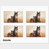 Mooie merrie en veulen schilderij rechthoekige sticker (Vel)