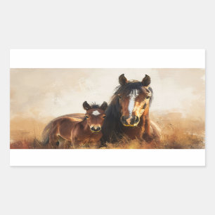 Mooie merrie en veulen schilderij rechthoekige sticker