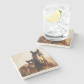 Mooie merrie en veulen schilderij stenen onderzetter (Zijkant)