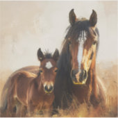 Mooie merrie en veulen schilderij sticker (Voorkant)