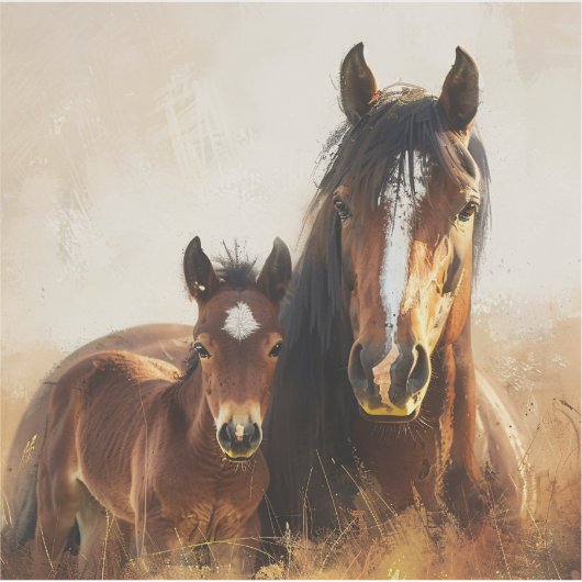 Mooie merrie en veulen schilderij sticker (Voorkant)