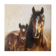 Mooie merrie en veulen schilderij