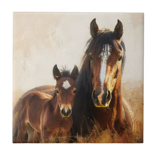 Mooie merrie en veulen schilderij tegeltje