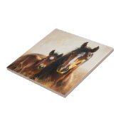 Mooie merrie en veulen schilderij tegeltje (Zijkant)