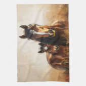 Mooie merrie en veulen schilderij theedoek (Verticaal)