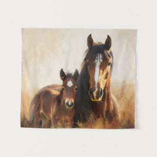 Mooie merrie en veulen schilderij wandkleed