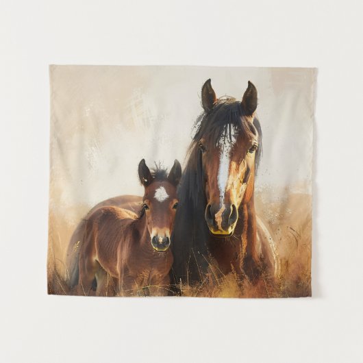 Mooie merrie en veulen schilderij wandkleed (Voorkant (horizontaal))